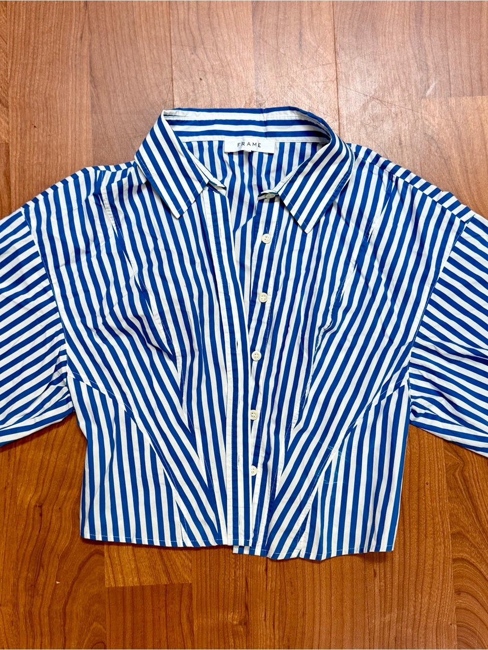 Frame Blue & White Striped Button-Up Top